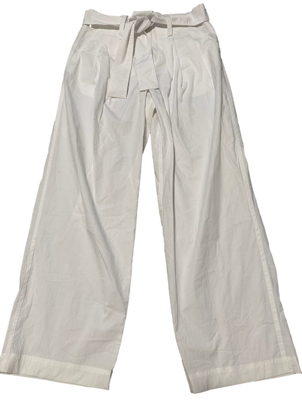 Zara White High-Waist Tie Belt Wide-Leg Cropped Pants sz S